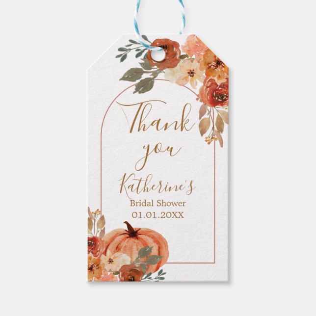 Terracota Pumpkin Rustic Floral Thank You Tag (Front)