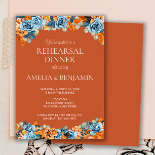 Terracota Rust Navy Blue Wedding Rehearsal Dinner Invitation
