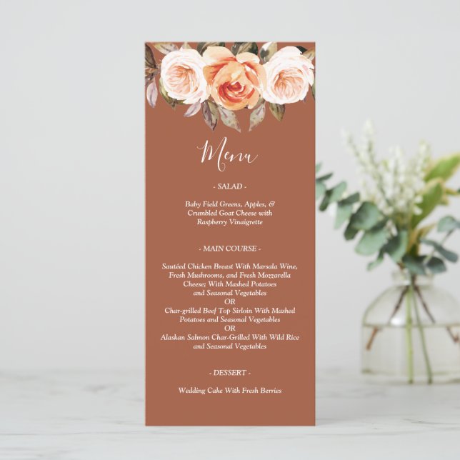 Terracott Boho Fall Floral Wedding Menu (Standing Front)