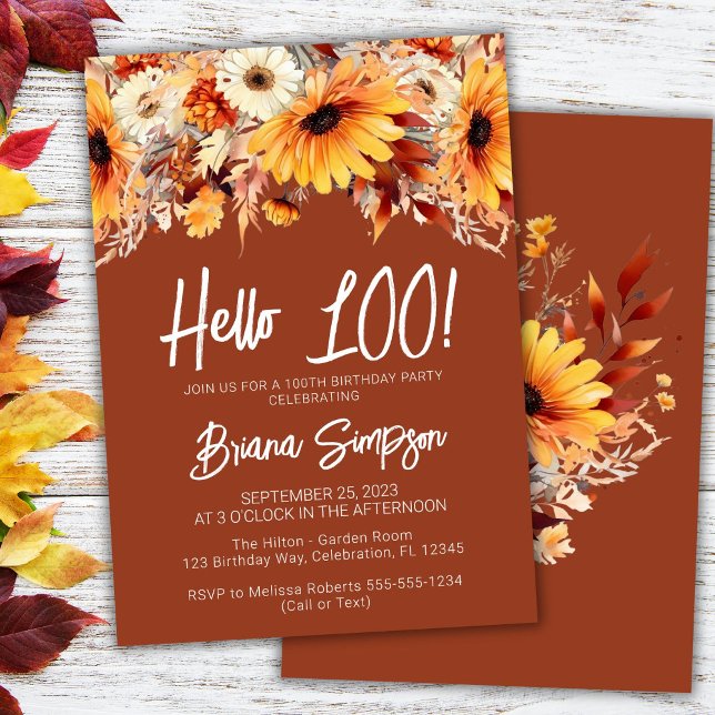 Terracotta 100th Birthday Fall Floral Invitation (Creator Uploaded)