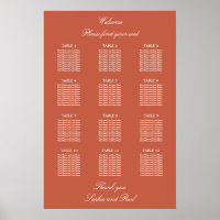 Terracotta 12 Table Wedding Seating Chart Poster