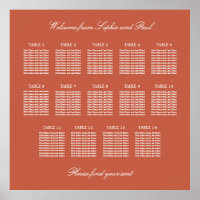 Terracotta 14 Table Wedding Seating Chart Poster