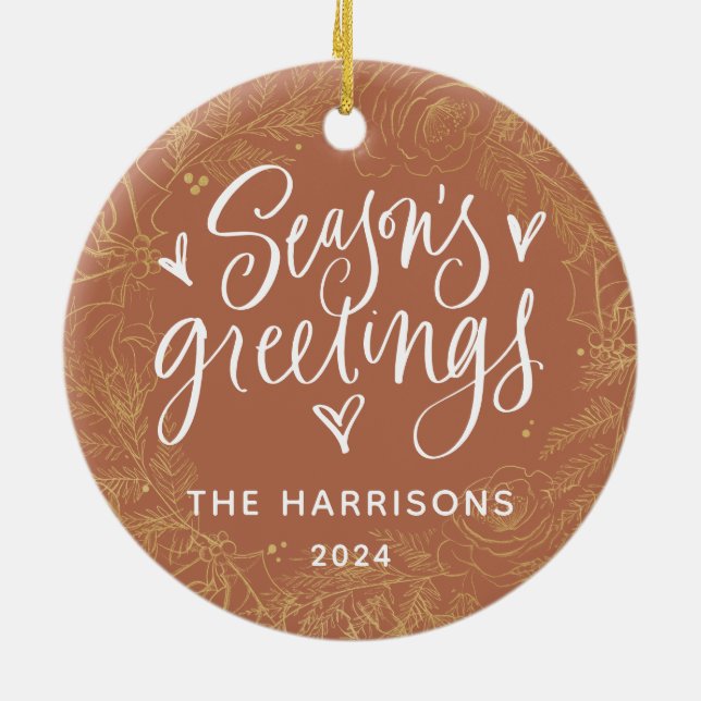 Terracotta 1-Photo Season's Greetings Two-Sided Ceramic Tree Decoration (Back)