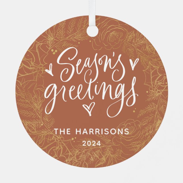 Terracotta 1-Photo Season's Greetings Two-Sided Metal Tree Decoration (Back)