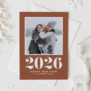 Terracotta 2025 Bold Typography New Year Photo Holiday Card