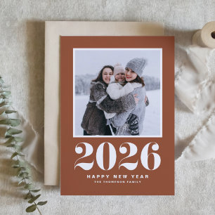 Terracotta 2025 Bold Typography New Year Photo Holiday Card