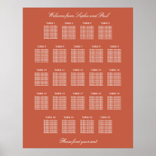 Terracotta 23 Table Wedding Seating Chart Poster