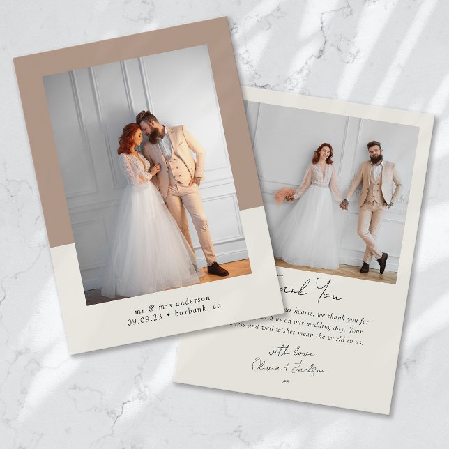 Terracotta 2 Photo Calligraphy Wedding Thank You Card (Creator Uploaded)
