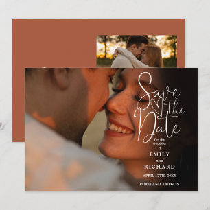 Terracotta 2 Photo Elegant Script Wedding Save The Date