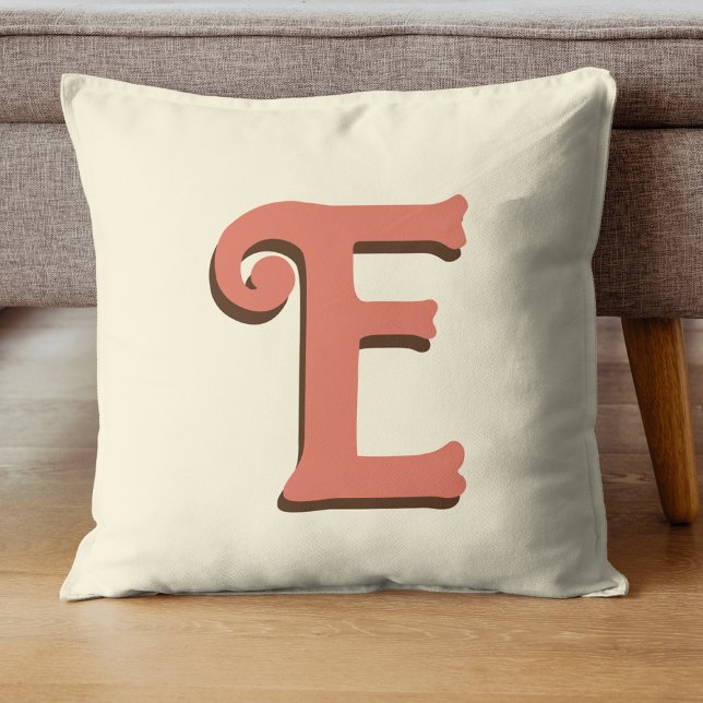 Terracotta 3D Modern Initial Letter | Ivory Cream  Cushion (Creator Uploaded)