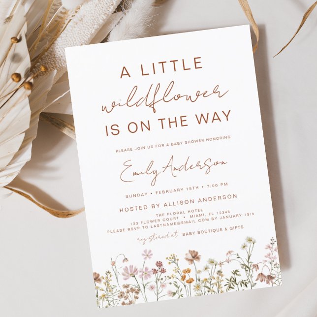 Terracotta A Little Wildflower Baby Shower Invitation (Creator Uploaded)