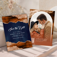 Terracotta Agate Marble Navy Blue Wedding Photo