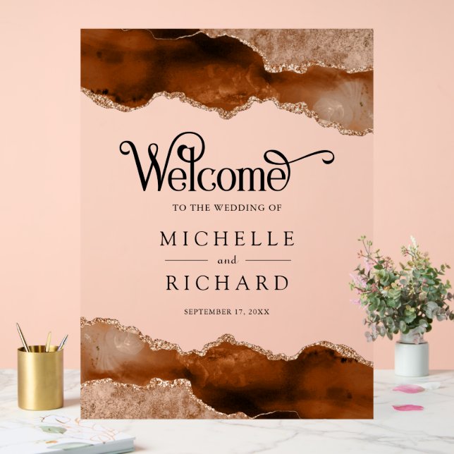 Terracotta Agate Marble Wedding Welcome Acrylic Sign (Wedding)