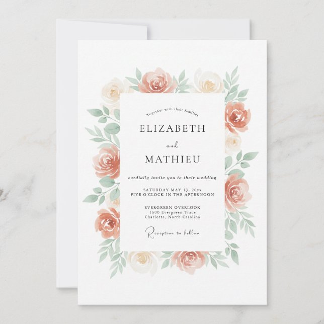 Terracotta Airy Botanical Wedding Invitation (Front)