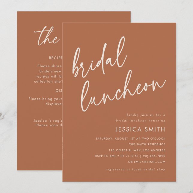 Terracotta All in One QR Code Bridal Luncheon Invitation (Front/Back)