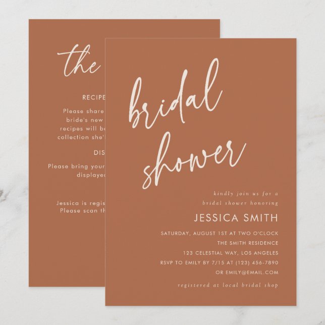 Terracotta All in One QR Code Bridal Shower Invitation (Front/Back)