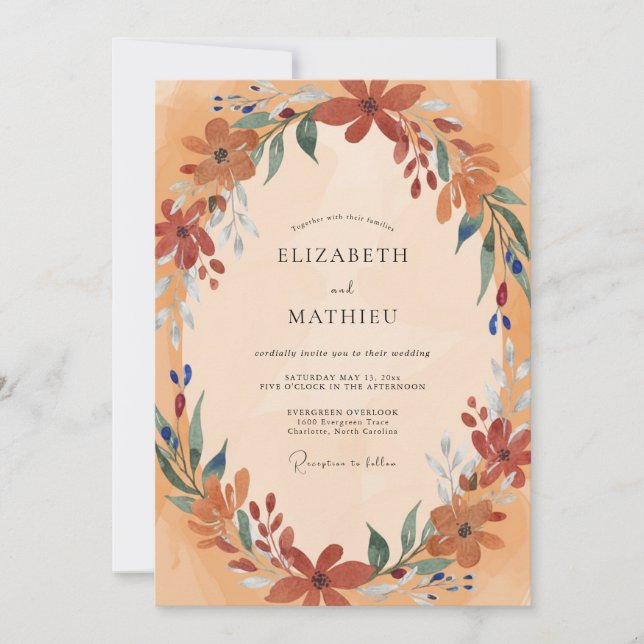 Terracotta Amber Foliage Eucalyptus Wedding Invitation (Front)