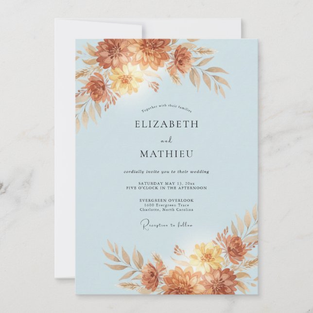 Terracotta Amber Peony Wedding Invitation (Front)