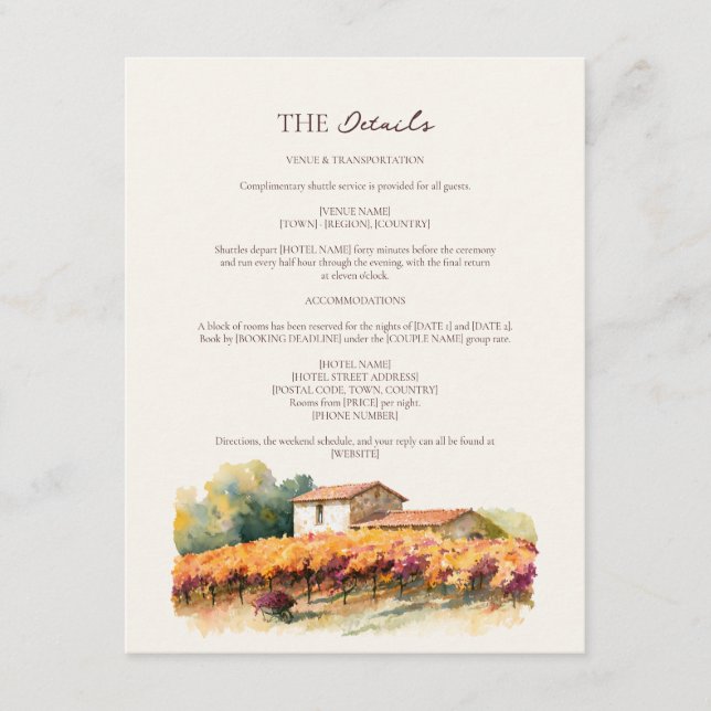 Terracotta Amber Script Tuscany Wedding Details Enclosure Card (Front)