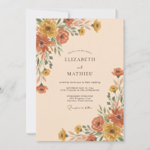 Terracotta Amber Watercolor Floral Wedding Invitation