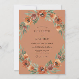 Terracotta Amber Wreath Wedding Invitation
