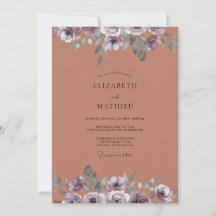 Terracotta Amethyst Peony Wedding Invitation