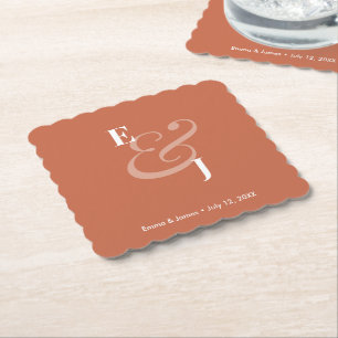 Terracotta Ampersand Wedding   Reverse Cocktail Paper Coaster