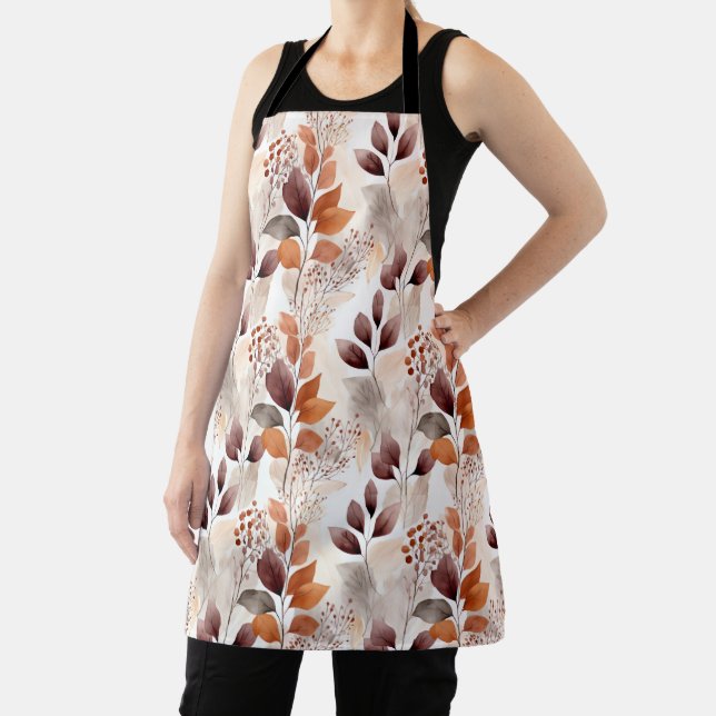Terracotta and Burgundy Fall Leaves | Boho Autumn Apron (Insitu)