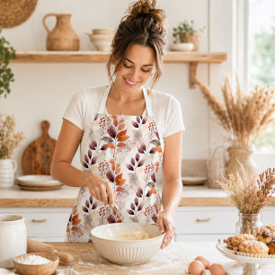 Terracotta and Burgundy Fall Leaves   Boho Autumn Apron