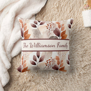 Terracotta and Burgundy Fall Leaves   Boho Autumn Cushion