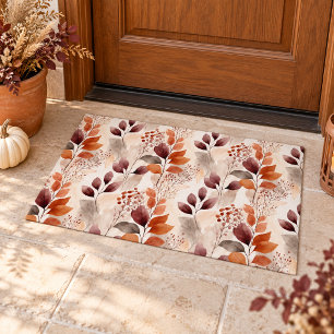 Terracotta and Burgundy Fall Leaves Boho Autumn Doormat