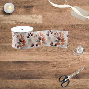 Terracotta and Burgundy Fall Leaves   Boho Autumn Grosgrain Ribbon