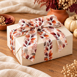 Terracotta and Burgundy Fall Leaves Boho Autumn Grosgrain Ribbon