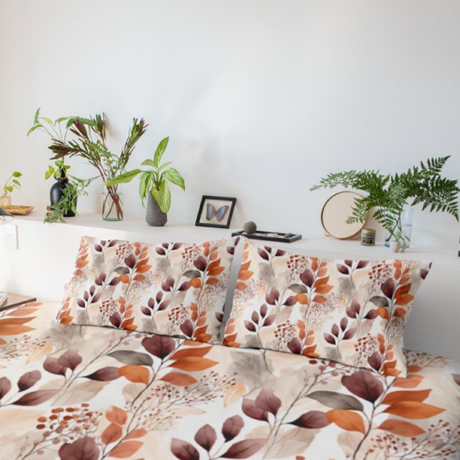 Terracotta and Burgundy Fall Leaves | Boho Autumn Pillowcase (Creator Uploaded)