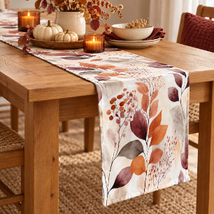 Terracotta and Burgundy Fall Leaves Boho Autumn Short Table Runner