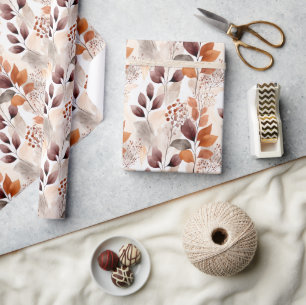 Terracotta and Burgundy Fall Leaves   Boho Autumn Wrapping Paper