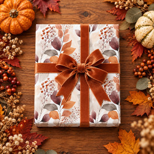 Terracotta and Burgundy Fall Leaves Boho Autumn Wrapping Paper