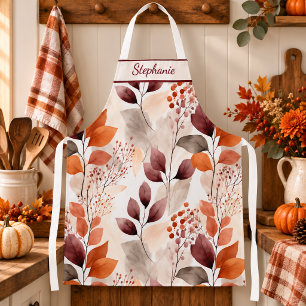Terracotta and Burgundy Fall Leaves Custom Boho Apron