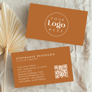 Terracotta and Cream Custom Company Logo QR Code Business Card
