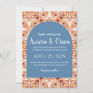 terracotta and dusty blue wedding invitations