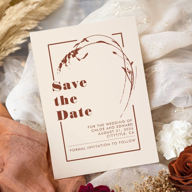 Terracotta and Ecru Minimalist Save The Date (Save the Date Terracotta Minimalist Card)