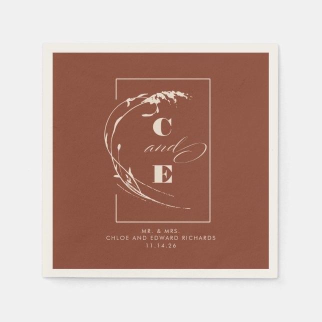 Terracotta and Ecru Modern Wedding Monogram Napkin (Front)