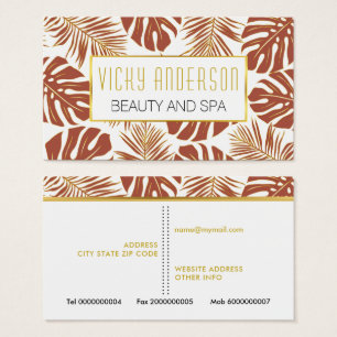 Terracotta and gold tropical leaves business cards