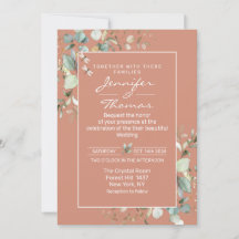  Terracotta and Green Leaves Wedding Invitation  