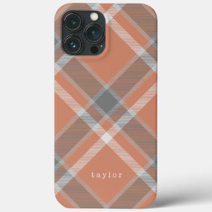 Terracotta and Grey Tartan Plaid with Name iPhone 13 Pro Max Case