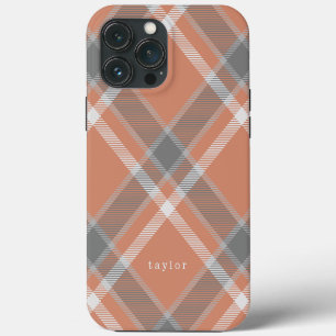 Terracotta and Grey Tartan Plaid with Name iPhone 13 Pro Max Case