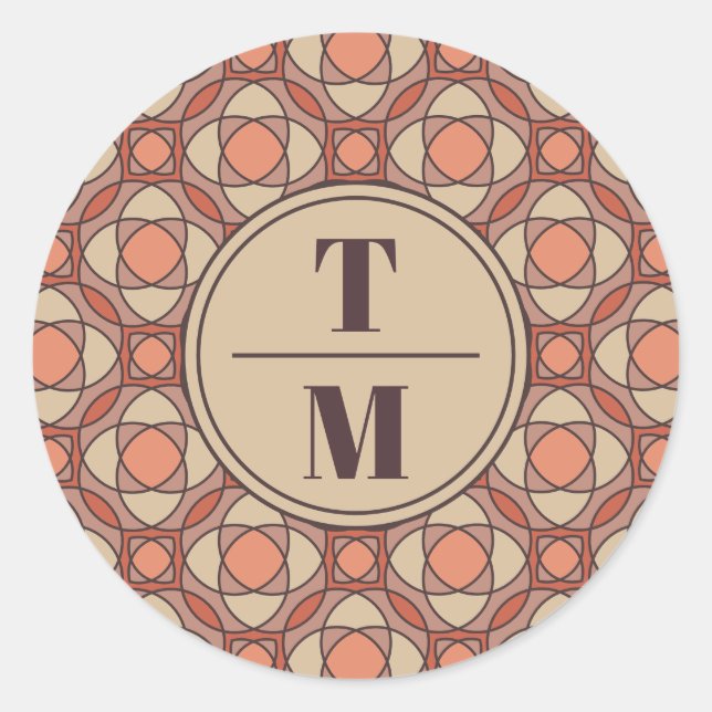 Terracotta and Mauve Art Deco Wedding Favor Classic Round Sticker (Front)