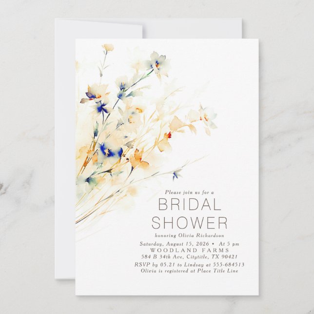 Terracotta and Navy Blue Floral Bridal Shower Invitation (Front)