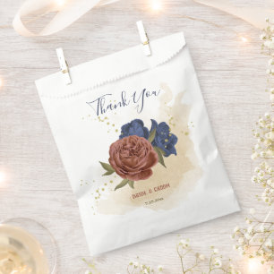 terracotta and navy blue flowers wedding favour bags