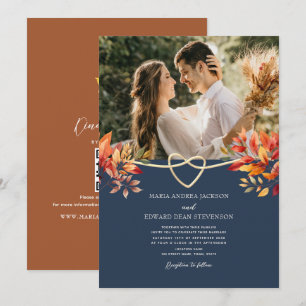 Terracotta and Navy Blue Rustic Fall Wedding Invitation